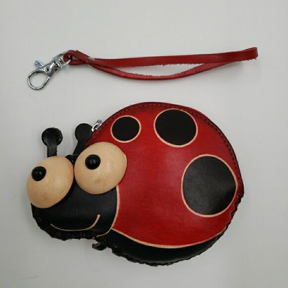 Kawaii Ladybug Leather Coin Purse Lucky Wallet Wristlet Bag Charm Change Pouch - Picture 5 of 13